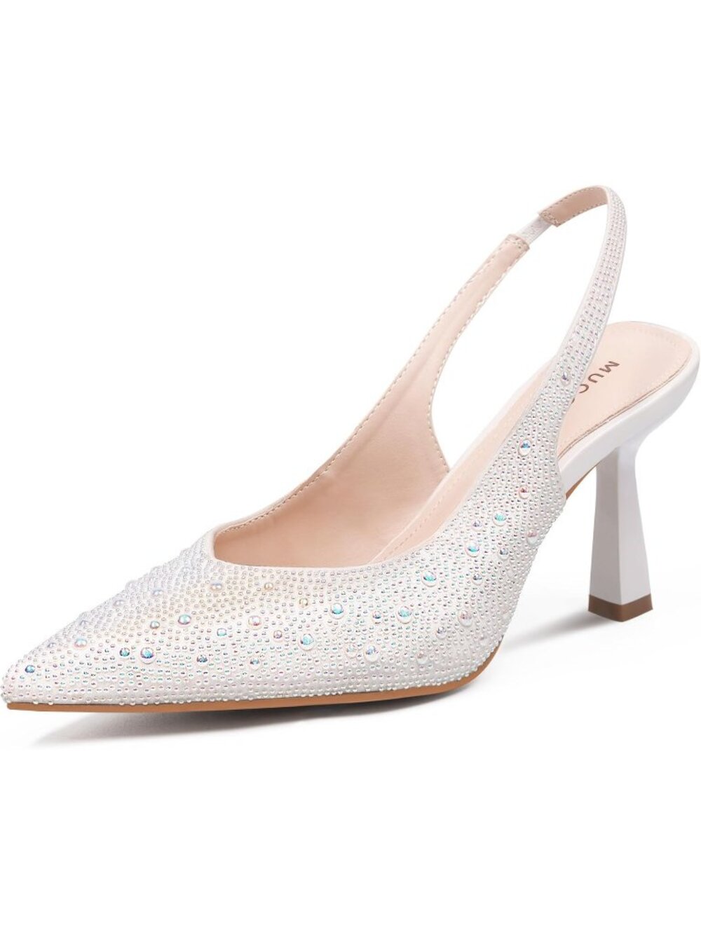 Women's Ivory Rhinestones Slingback Pointe Toe Heels Closed Pumps Stiletto